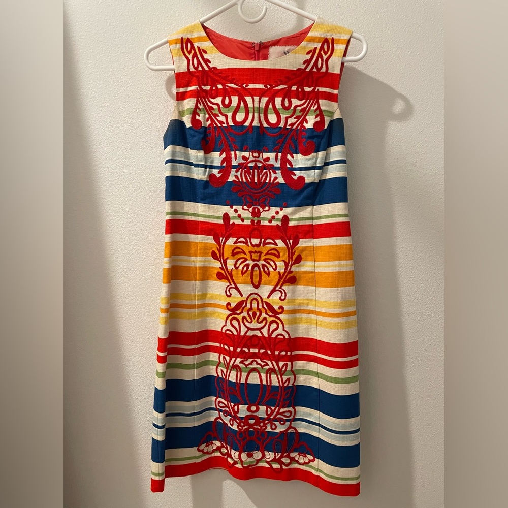 Anthropologie Multicolored Striped Dress with Embroidery